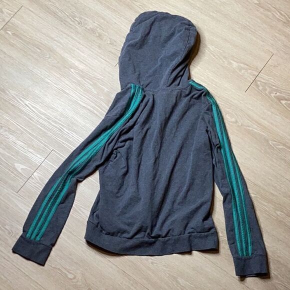 Adidas Women Medium Gray Turquoise Full Zip Hoodie Sweat Jacket M - Picture 4 of 4